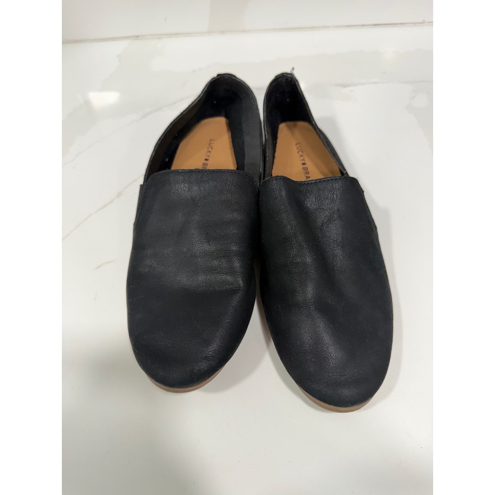 Lucky Brand Marsa2 Black Leather Slip On Loafers Flats Womens Size 7.5 M